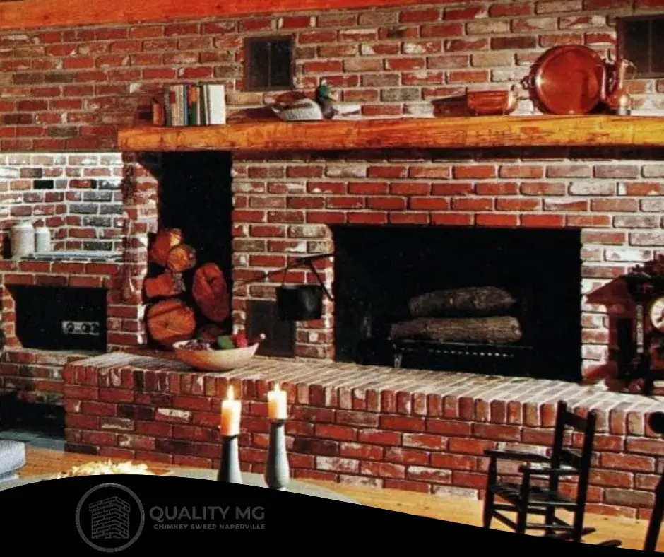 Close-up of an antique brick chimney with detailed craftsmanship and historical features.